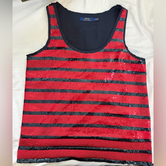 Polo Ralph Lauren Tops - Polo Ralph Lauren Red and Navy Striped Sequin Tank Top
